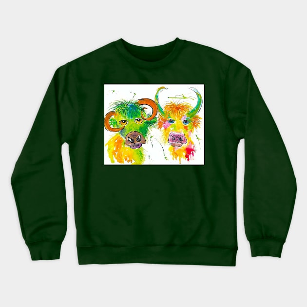 Quirky Colourful Bulls Crewneck Sweatshirt by Casimirasquirkyart